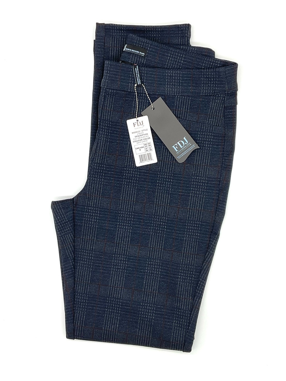 NWT FDJ French Dressing Jeans Navy Check Pull-On Pants 31" inseam